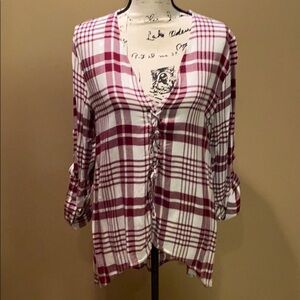 Grace & Lace plaid Lace up‎ tunic top S